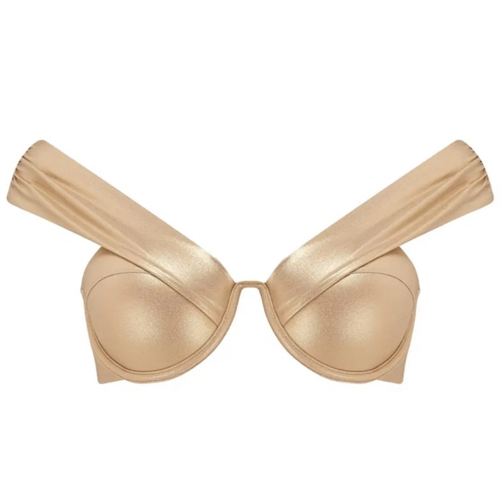 Arabella London 34B The Bardot Bustier Bra Gold Iridescent Plunge Underwire